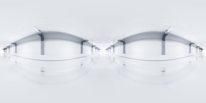 White empty tunnel, 360-degree seamless panoramic view. 3d rendering. photo