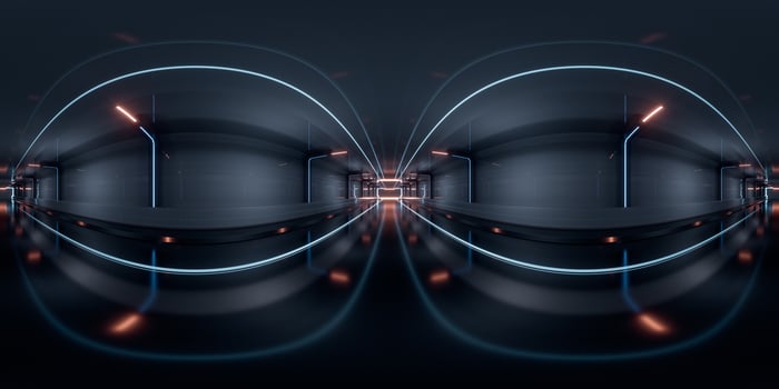 Dark tunnel with 360-degree seamless panoramic view. 3d rendering. photo