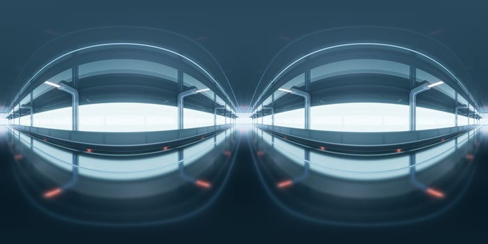 Dark tunnel with 360-degree seamless panoramic view. 3d rendering. photo