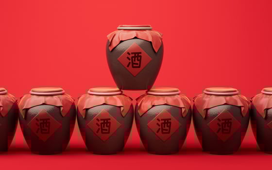 Chinese ancient wine with retro style, 3d rendering. Translation on the jar wine. photo
