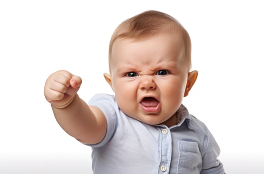 Baby portrait photo with funny gesture and facial expression
