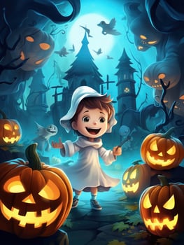 Happy halloween, kids will enjoy the halloween festival, the ghosts will come out on the halloween festival.Generative Ai photo