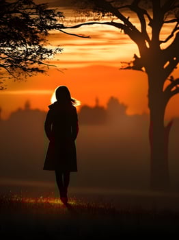 Silhouette of a lonely woman stands alone photo