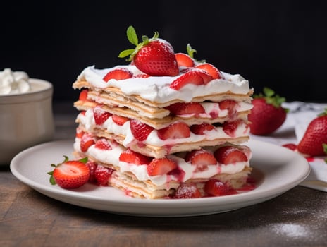 Photography of Strawberry Icebox Cake Recipe - AI Generative photo