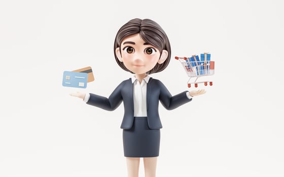 Business girl with shopping concept, 3d rendering. photo