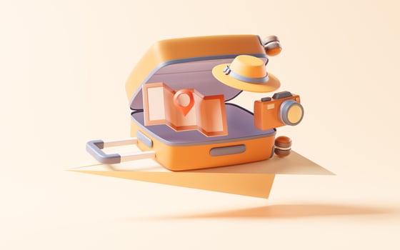 Cartoon style luggage with travel theme, 3d rendering. photo