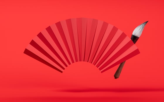 Ancient Chinese brush and fan, 3d rendering. photo
