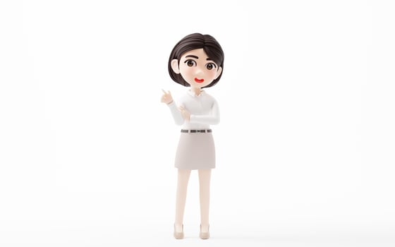 Cartoon girl with white shirt and khaki skirt, 3d rendering. photo
