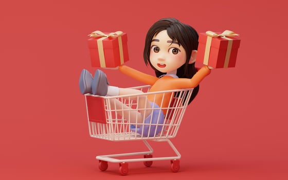 Little girl with shopping theme with cartoon style, 3d rendering. photo