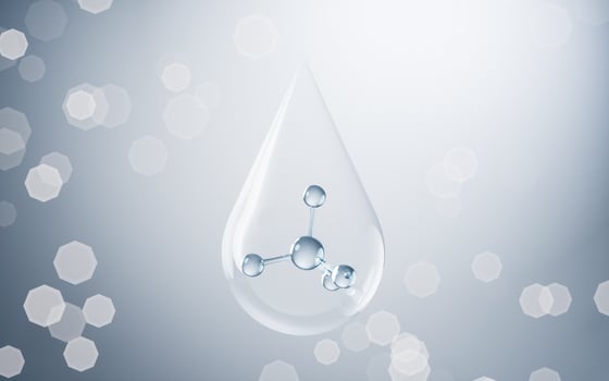Chemical molecule with blue background, 3d rendering. photo