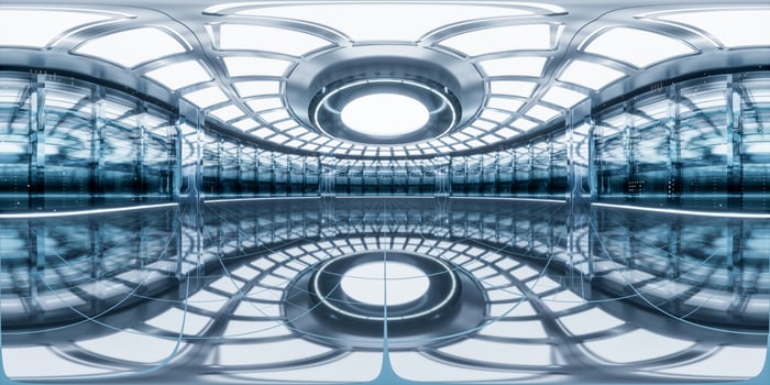 Sever racks and data center, 360-degree seamless panoramic view, 3d rendering. photo