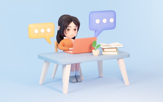 Little girl chats on the computer, 3d rendering. photo