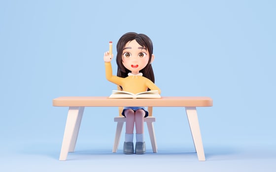Little girl study hard, learning at desk, 3d rendering. photo