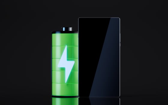 Mobile phone and battery, 3d rendering. photo