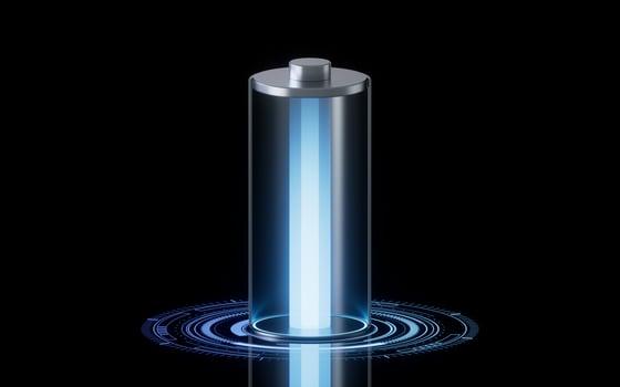 3D fast charge battery on black background, energy technology concept, 3d rendering. photo