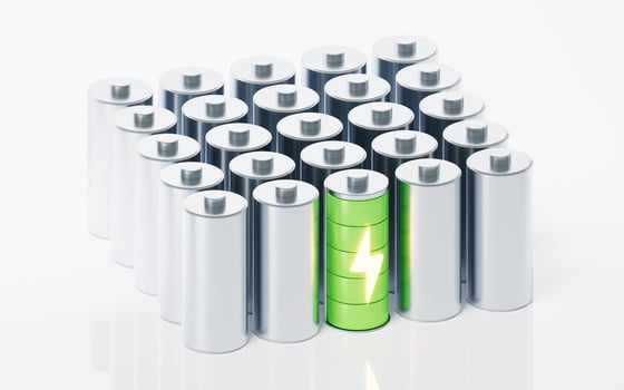 3D fast charge battery on white background, energy technology concept, 3d rendering. photo