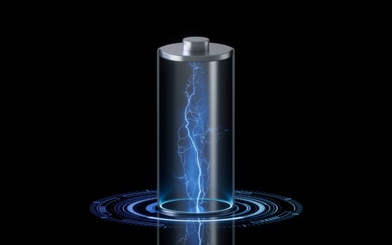 3D fast charge battery on black background, energy technology concept, 3d rendering. photo