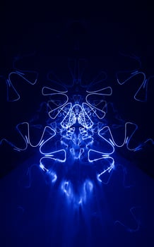 Dark tunnel with glowing neon lines, 3d rendering. photo
