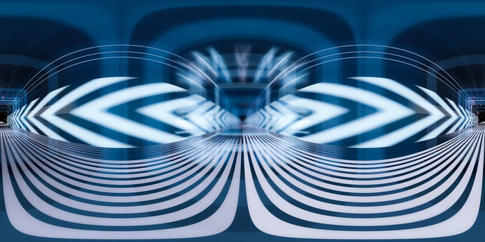 Sci-fi concept tunnel with arrow sign, 3d rendering. 360-degree seamless panoramic view. photo