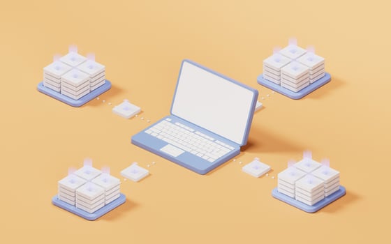 Laptop with server equipment, 3d rendering. photo