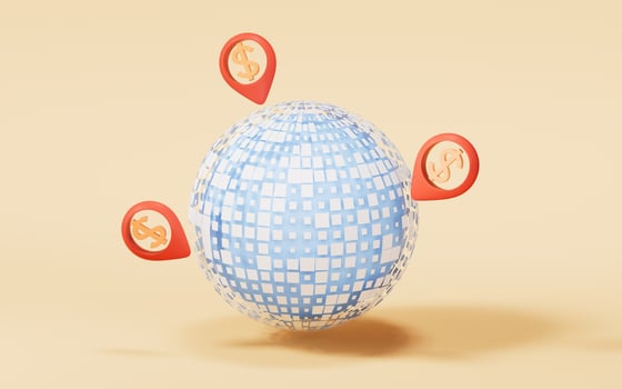 Digital data sphere with money mark, 3d rendering. photo