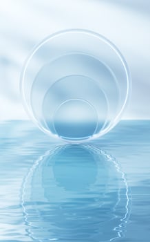 Glass geometry on the water surface, 3d rendering. photo