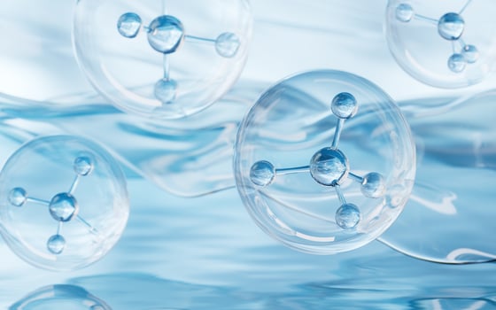 Molecule with water surface background, 3d rendering. photo