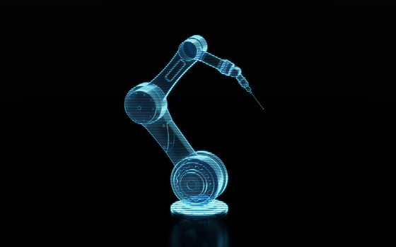 Mechanical arm with hologram figure, 3d rendering. photo