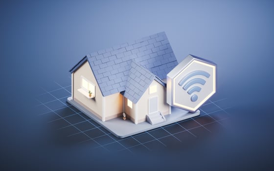 Residence house and wifi sign, 3d rendering. photo