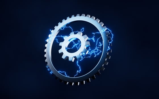 Gear with lightning effect, 3d rendering. photo