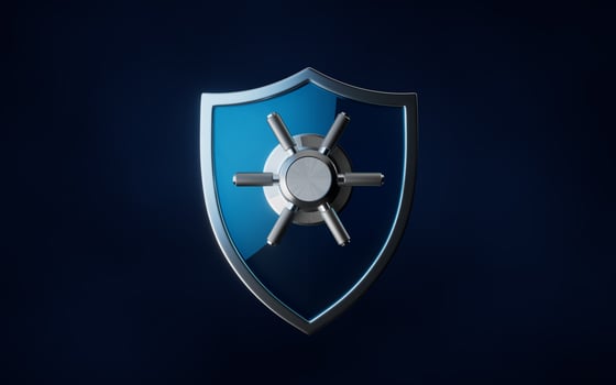 Glossy shield with dark background, 3d rendering. photo