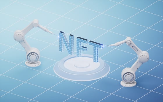 Mechanical arm with NFT concept, 3d rendering. photo