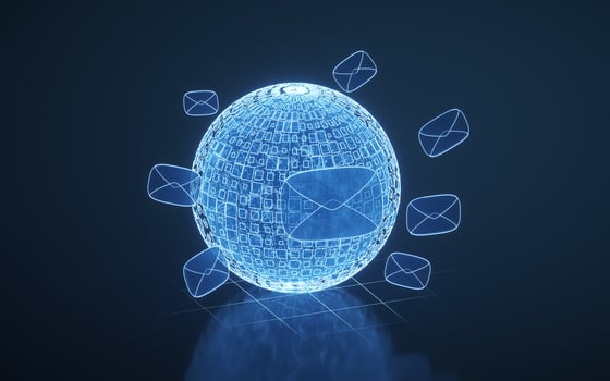 Message envelope with digital lines effect, 3d rendering. photo