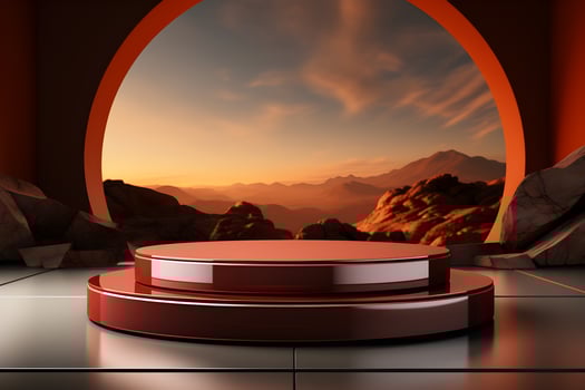 3D realistic podium for product shooting with a lot of space to put a product with Abstract scene concept AI Generative Illustration. photo
