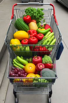 shopping basket of fresh fruits and vegetables photo