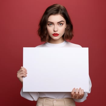 AI generated Sad girl holding a blank white board photo