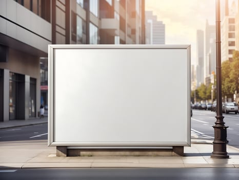 Blank billboard on New York city. Mock up. Poster on street next to roadway. Outdoor advertising, Generate Ai photo