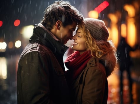 Happy couple on Christmas street photo