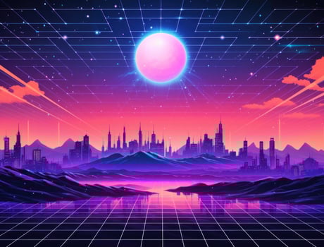 A futuristic pink land with a landscape with lighted icons photo