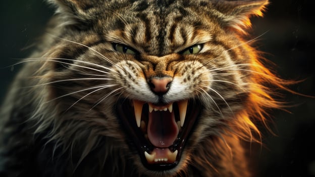 Ferocious Cat Image. Discover the Power of an Angry Feline's Roar in Stunning Detail photo
