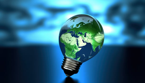 Light bulb and earth globe illustration, ideas and ecology concept. Generative AI photo