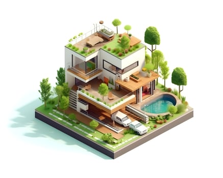 isometric architecture eco sustainable environment generative AI. photo