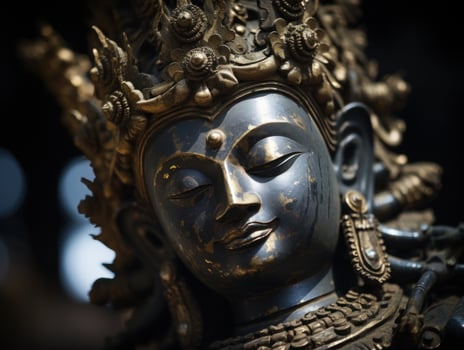 A buddha statue with its eyes close, at sunrise photo