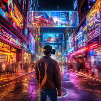 Illustration of a person wearing a virtual reality VR headset, AI Generated. photo