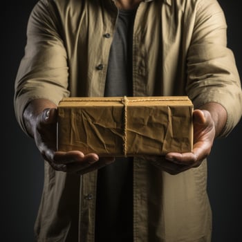Courier brings cardboard boxes to customers, delivery service to customers, packing cardboard boxes. Great for business, giving, job career, websites, services. Generative Ai concept photo