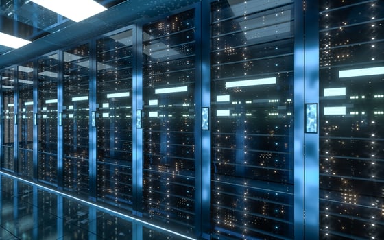 Server racks in computer network security server room data center, 3d rendering. photo