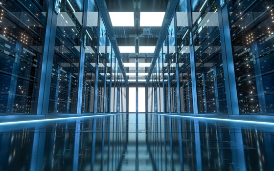 Server racks in computer network security server room data center, 3d rendering. photo