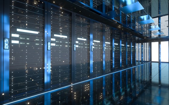Server racks in computer network security server room data center, 3d rendering. photo
