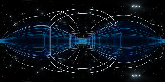 Dark tunnel with glowing neon lines, 3d rendering. photo