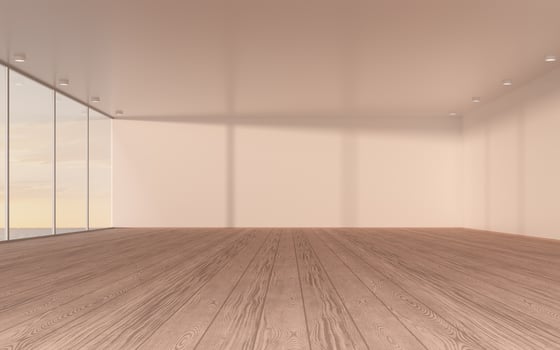 Empty room with wooden floor, 3d rendering. photo